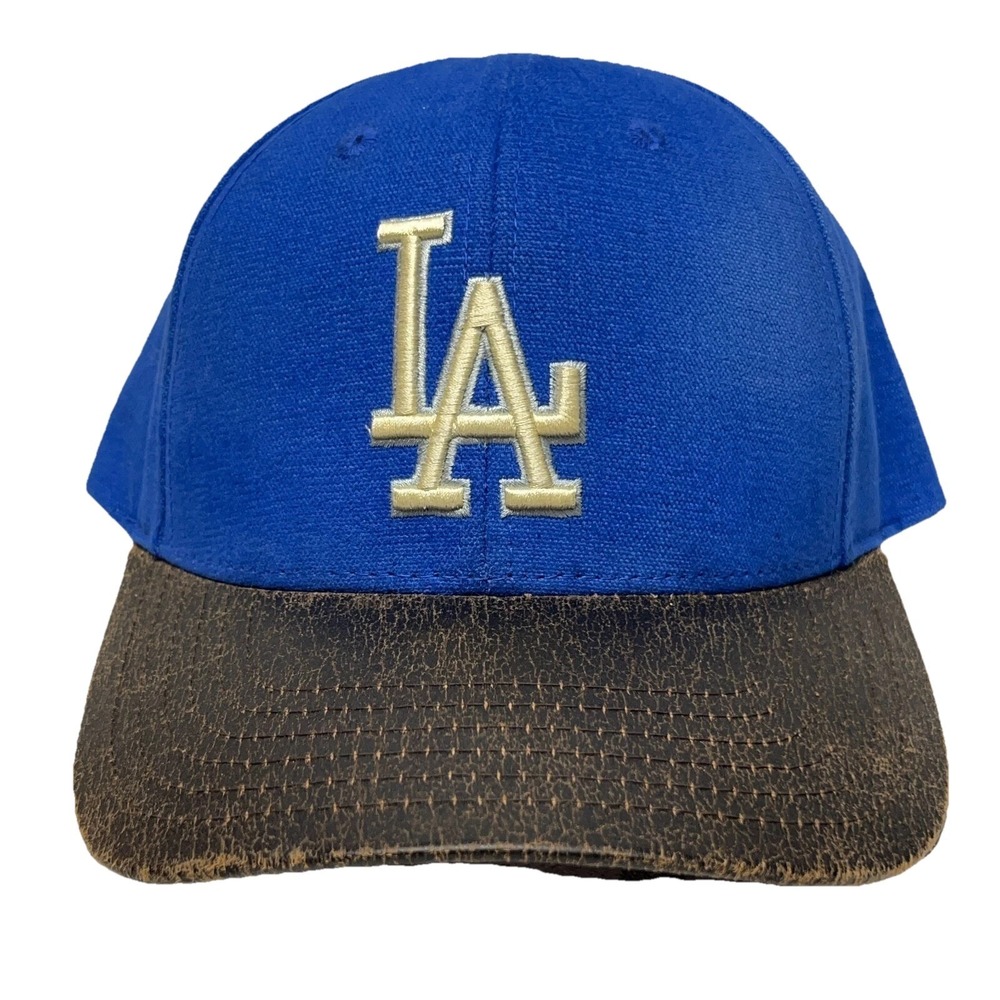 Vintage Los Angelos Dodgers Hat Cap Leather Strap Back Blue Plain Logo Retro